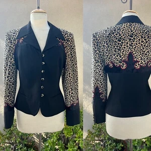 Vtg Western Wool Jacket Leopard Print Sz 8 Hairston Roberson - Picture 1 of 13