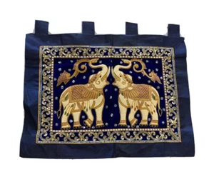 wall hanging vintage thai burmese kalaga tapestry embroidered bead elephant blue - Picture 1 of 5