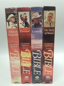 CHARLTON HESTON PRESENTS THE BIBLE 4 VHS VIDEOS Moses Genesis Passion Jesus - Picture 1 of 12