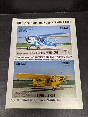 VINTAGE SIG MANUFACTURING PIPER J-3 C RC PLANE KIT #RC-48 TWO VERSIONS BROCHURE - Image 1 of 2