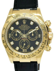 Rolex Daytona Chronograph 18k Yellow Gold Black Diamond Dial Watch B/P Z 116518 - Picture 1 of 11
