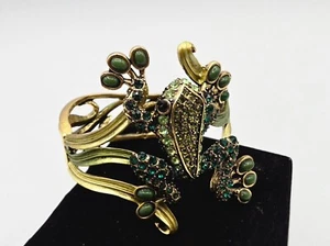 Yuhong Kirks Folly Happy Hopper Green Enamel Rhinestone Frog Cuff Bracelet - Picture 1 of 12