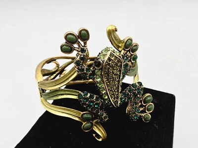 Brazalete brazalete rana diamantes de imitación esmalte verde Happy Hopper Yuhong Kirks Folly Foto 1 de 4