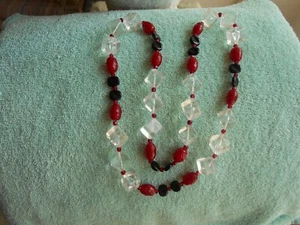 Vintage Long 34 Inch Heavy  Necklace with Clear Cubes and Multi-Colored Beads - Picture 1 of 2