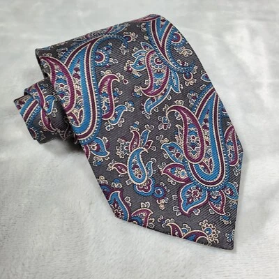 Mark Shale 100% Silk Mens Necktie Gray, Purple, Blue Paisley Pattern 60" x 3.5" - Image 1 of 4