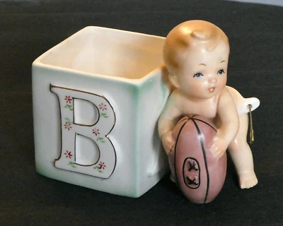 VINTAGE RELPO BABY BOY FOOTBALL PLANTER #K1331 with ORIGINAL GOLD STICKER JAPAN - Изображение 1 из 4