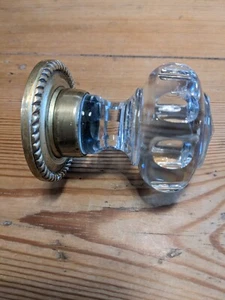 Vintage Glass Door Knob With Georgian Rope Pattern On Brass Rose - Picture 1 of 4