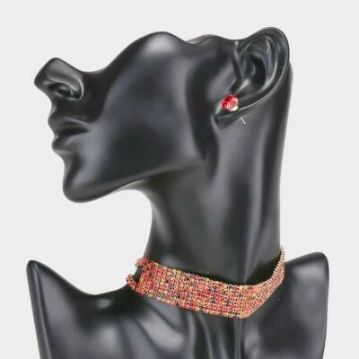 Pendientes gargantilla collar cadena envolvente cuello cristal estrás malla cóctel 9 filas Foto 1 de 2