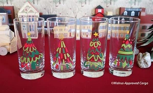 CRATE & BARREL JOLLY TREES GLASS TUMBLERS (4) -NIB- LET’S DRINK TO HOLIDAY FUN! - Picture 1 of 9