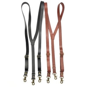 Men Genuine Leather Y back Belt Loop 0.7" Width Suspenders 3 Snap Hook & 3 Clips - Picture 1 of 7