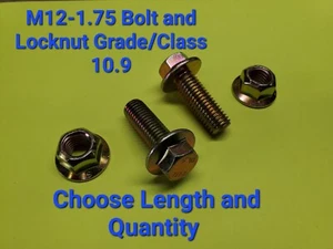 M12-1.75 x(CHOOSE LENGTH & QTY) Class 10.9 Flange Bolts & Lock Nuts Yellow Grade - Picture 1 of 2