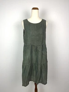 C&C California Womens Dress Green Sleeveless Shift Mini 100% Linen Boho Gypsy M - Picture 1 of 9