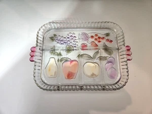 Bandeja para servir vintage Indiana de vidrio transparente dividida de 5 secciones con motivo de fruta - Imagen 1 de 6