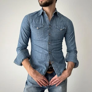 Vintage RRL Ralph Lauren Indigo Chambray Western Button Shirt Size 2 (S) - Picture 1 of 7