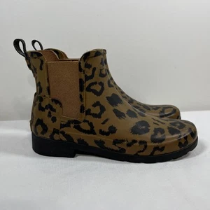 Hunter Womens Rubber Chelsea Original Leopard Refined Print Rain Boots Sz 38/7 - Picture 1 of 15
