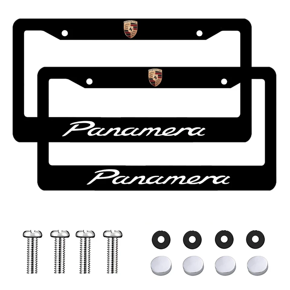 Porsche 2 Pack Black Aluminum License Plate Frame with Screw Caps - Image 1 of 4