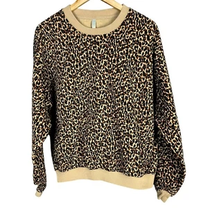 Women's Fabletics Leopard Forever Fleece Crewneck Tan Sweatshirt XL $75 Retail - Picture 1 of 4