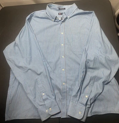 Chaps Classic Fit Twill Long Sleeve Shirt Blue Stripe 18-18.5 36-37 Wrinkle Free - Image 1 of 4
