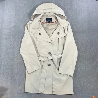 LONDON FOG Women's XL Beige Hooded Belted Double Breasted Trench Coat - Image 1 of 4