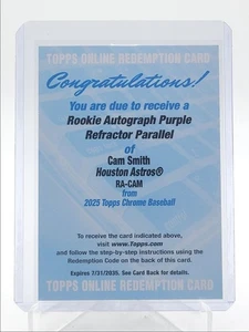 CAM SMITH 2025 TOPPS CHROME ROOKIE PURPLE REFRACTOR RC AUTO /250 Q4075 - Picture 1 of 2