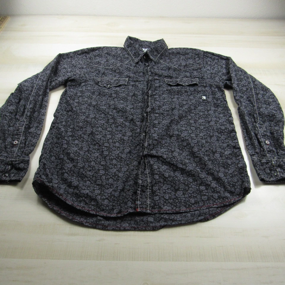 Southern Thread Shirt Mens Large Black Gray Floral Pearl Snap Western Cotton - Image 1 of 4