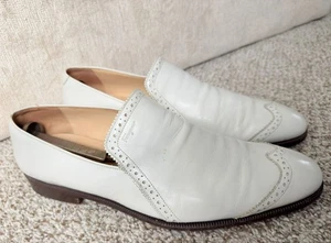 Salvatore Ferragamo White Leather Loafers Men's Size 10 2E Wingtip Dress Shoes - Picture 1 of 12