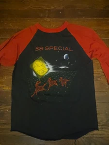 Vintage 38 Special Tour De Force 1984 Band Baseball Tee Red Black 3/4 sleeve - Picture 1 of 3