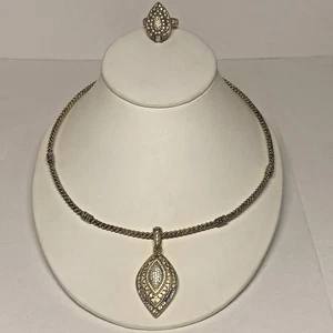 Judith Ripka Sterling Silver Gold Tone Necklace & Ring, Choker Necklace, Pendant - Picture 1 of 9