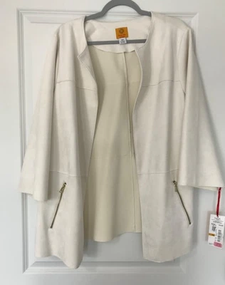 NWT Ruby Rd. Woman Ivory Polyester Spandex 16W Open Front Jacket metal zippers - Image 1 of 4