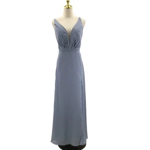 BRIDESMAID SZ 14 1X plus slate blue pleated corset lace up maxi dress NEW B150 - Picture 1 of 8