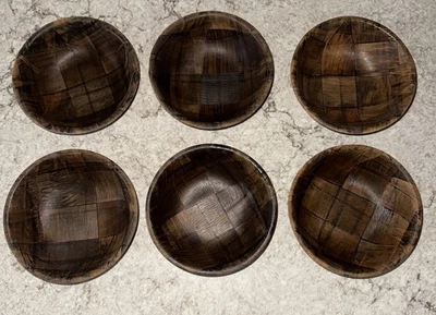 6 винтажных темно-коричневых плетеных деревянных салатных супов MCM 6 дюймов - Изображение 1 из 4
