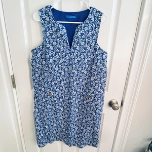 J.McLaughlin Kleid Damen mittelblau Blumen Leinen Raute ärmellos Etuikleid Taschen - Bild 1 von 6