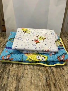 2004 Vintage seltene SpongeBob Schwammkopf Kinderbett/Kleinkind Tagesdecke, flaches Laken/Spannbetttuch - Bild 1 von 7