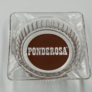 70er Jahre Ponderosa Steakhouse Glas Aschenbecher eckig Vintage Restaurant Werbung - Bild 1 von 3