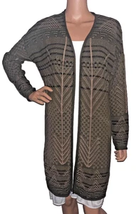 SIMPLY EMMA OPEN FRONT LONG CARDIGAN/DUSTER WOMEN’S 1X -GREEN,TAN & BLACK -NWT - Picture 1 of 12