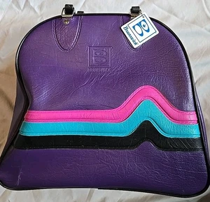 Vintage lila Vinyl Brunswick Single Ball Bowling Tasche mit Rack 70er mit Namensschild - Bild 1 von 7