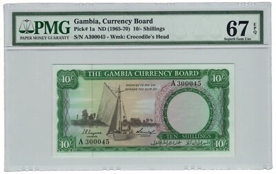 Gambia 1965-1970 10 chelines selección # 1a PMG EPQ 67 excelente gema sin circular Foto 1 de 2