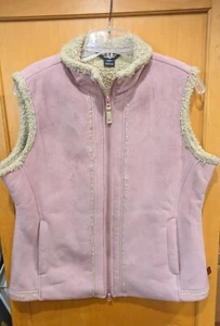 Woolrich Womens Faux Suede Sherpa Vest Size Large  Zipper Pockets Beige Mauve - Picture 1 of 4