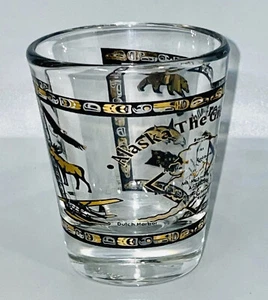 Alaska Shot Glass - Gold & Black - "Alaska The Great Land" Tourism Animals - Picture 1 of 10