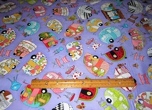 1 yard of VINTAGE TYPE TOSSED TRAILERS and CARAVANS on PURPLE 100% Cotton Fabric - Picture 1 of 1