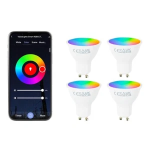 Paquete de 4 bombillas LED inteligentes 5W Gu10 aplicación control por voz RGB luces cálidas frías - Imagen 1 de 7