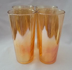 JUEGO DE 4 VASOS DE VIDRIO MIEL ÁMBAR ORO 16 OZ LÍNEAS ARREMOLINADAS - Imagen 1 de 3