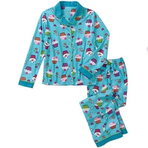 Cupcakes & Hearts Girls XL 14/16 Flannel Pajama Set Coat Pants Glitter Buttons - Picture 1 of 2