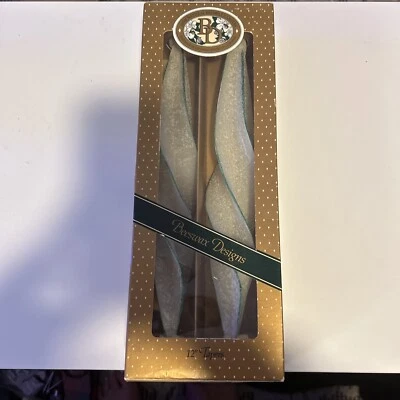 Beeswax Designs Set Of 2 Taper Style Candles Spiral Twist 12" White/Blue-Grn NIB - Image 1 of 4