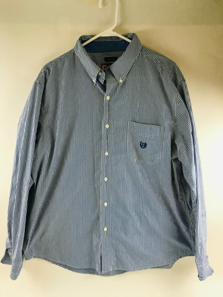 Camisa Chaps Para Hombre Talla XL Azul Blanco Rayas Manga Larga con Bolsillo Abotonado Foto 1 de 4