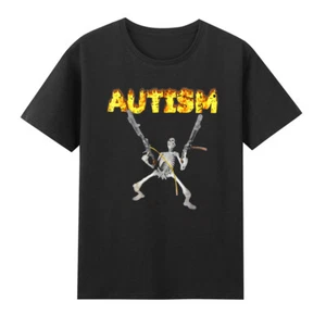 Autism Skeleton Funny Skull Holding Guns Dank Meme Vintage Men's Cotton T-Shirt - Picture 1 of 4