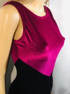 Vintage 1980er MOTIONWEAR Medium Erwachsene Glitzer Spandex Magenta Samt Trikot - Bild 1 von 24