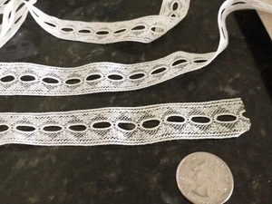 Antiker Einsatz Spitze französisch Valencia 3/8" breite Perlenschlitz für Band - Bild 1 von 3