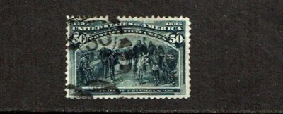 1893 U.S. COLUMBIAN EXPO Issue 50c Slate Sc#240 Postally Used  Scarce See Note - Image 1 of 2