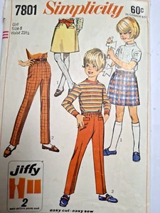 Pants Slacks Skirt Girls 8 Simplicity 7801 Sewing Pattern Cut VTG Jiffy Easy - Picture 1 of 7